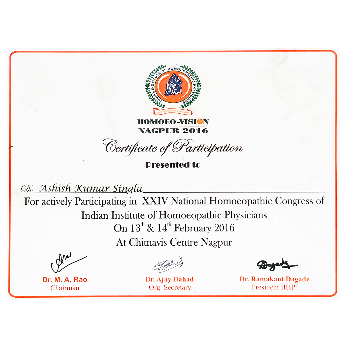 Awards & Recognisition received - Dr Ashish Singla | Kharar